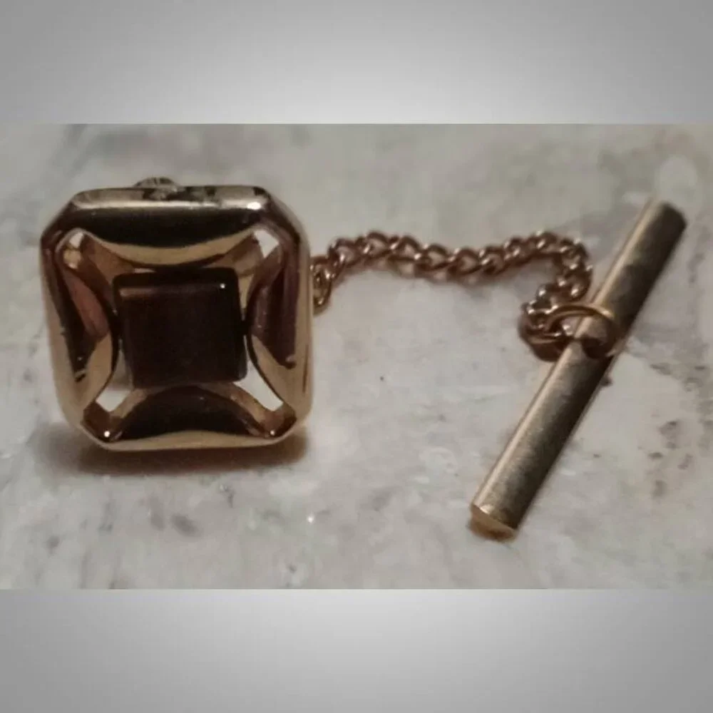 Vintage Grand Prix Swank tiger's eye cufflink and tie tack boxed set